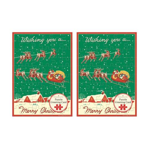 2x Cavallini Greeting Card Design 60pc Puzzle Christmas Vintage Artwork
