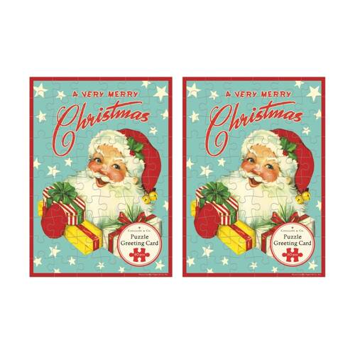 2x Cavallini Greeting Card Design 60pc Puzzle Santa Vintage Christmas Artwork