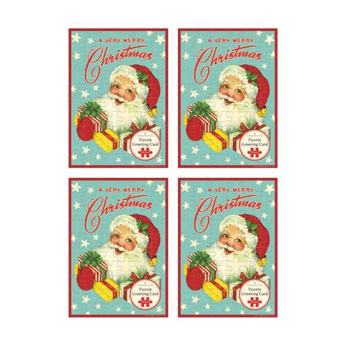 4x Cavallini Greeting Card Design 60pc Puzzle Santa Vintage Christmas Artwork