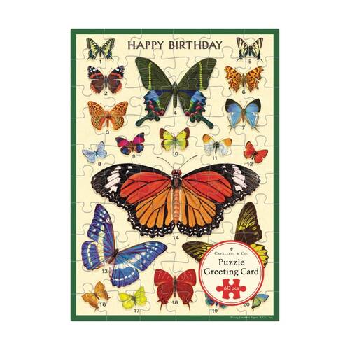 Cavallini Greeting Card Design 60pc Puzzle Butterflies Vintage Artwork