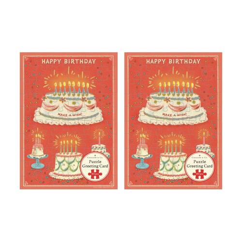 2x Cavallini Greeting Card Design 60pc Puzzle Vintage Cake Happy Birthday