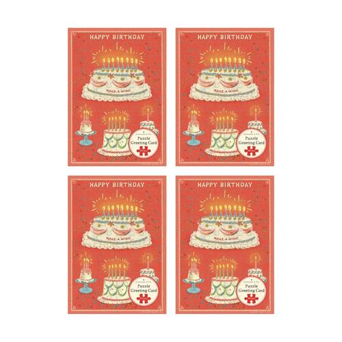 4x Cavallini Greeting Card Design 60pc Puzzle Vintage Cake Happy Birthday