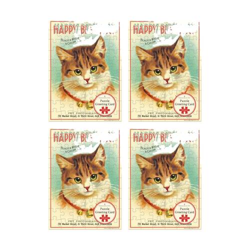 4x Cavallini Greeting Card Design 60pc Puzzle Vintage Cat Happy Birthday