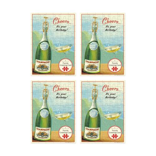 4x Cavallini Greeting Card Design 60pc Puzzle Vintage Champagne Cheers Birthday