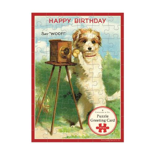 Cavallini Greeting Card Design 60pc Puzzle Vintage Dog Happy Birthday Design