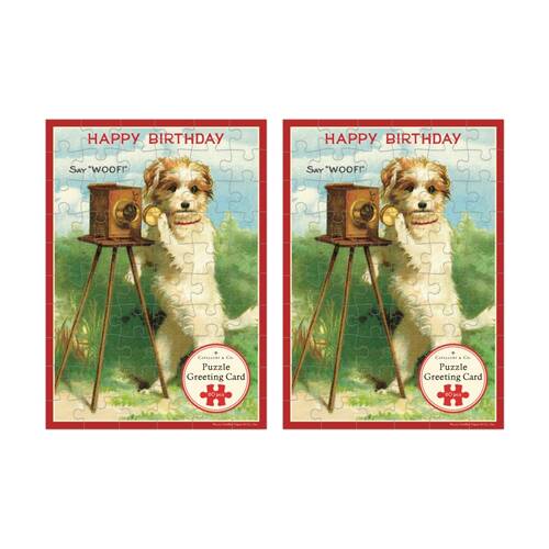 2x Cavallini Greeting Card Design 60pc Puzzle Vintage Dog Happy Birthday