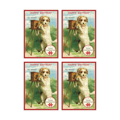 4x Cavallini Greeting Card Design 60pc Puzzle Vintage Dog Happy Birthday