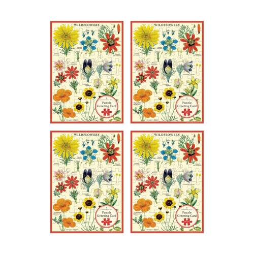 4x Cavallini Greeting Card Design 60pc Puzzle Wildflowers Vintage Botanical Art