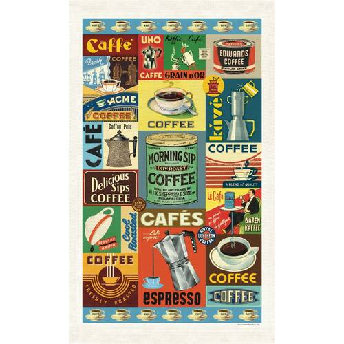 Cavallini Coffee Cotton Tea Towel Vintage Cafe Artwork Kitchen Linens