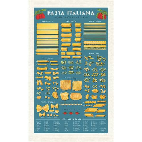 Cavallini Pasta Cotton Tea Towel Vintage Italian Pasta-Chart Kitchen Linen