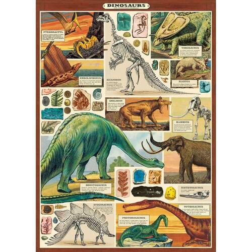Cavallini Poster Gift Wrap Dinosaurs 2 Vintage Prehistoric Illustration 50x70cm