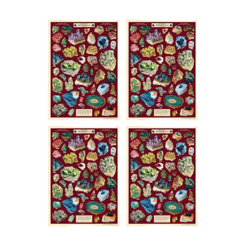 4PK Cavallini Poster Gift Wrap Paper Vintage Art Field Guide to Minerals 50x70cm