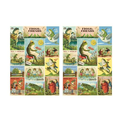 2PK Cavallini Poster Gift Wrap Paper Vintage Artwork Frogs & Friends 50x70cm