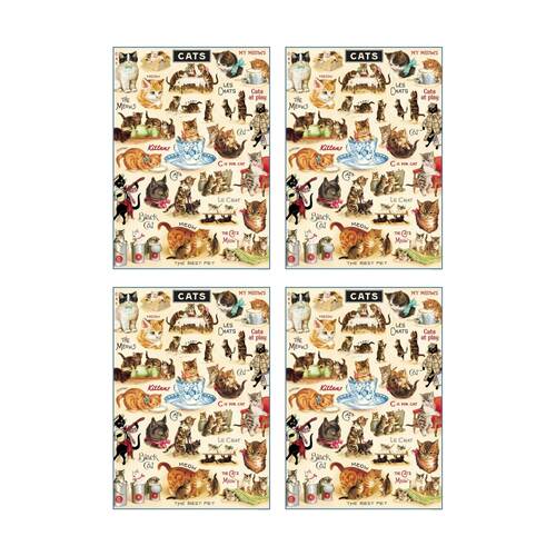4PK CAVALLINI Poster Gift Wrap Vintage Cats 2 Premium Archival Paper 50x70cm