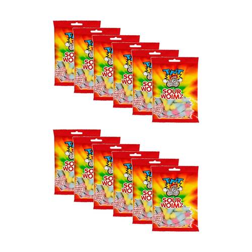 12PK TNT Woimz Bag 140g Fruit Flavour Chewy Sour Lollies/Gummies