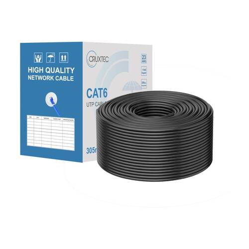 Cruxtec CAT6 UTP Ethernet Cable Reel Box W/ Solid Conductor 305m Black