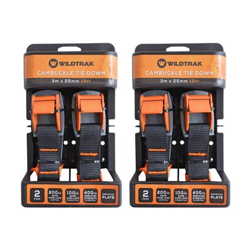 2x 2pc Wildtrak Cambuckle Tie Down Straps Heavy Duty With Protective Plate 3m