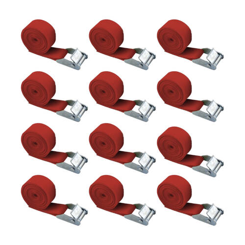 12PK Wildtrak Cambuckle Tie Down Strap Lightweight Secure Load 2.5m x 25mm