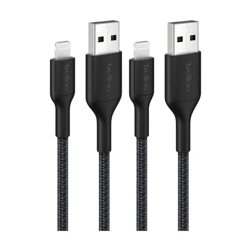 2PK Belkin BoostCharge MFi-Certified USB-A to Lightning Charging Cable 15cm Blk