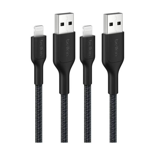2PK Belkin BoostCharge MFi-Certified USB-A to Lightning Charging Cable 2m Black