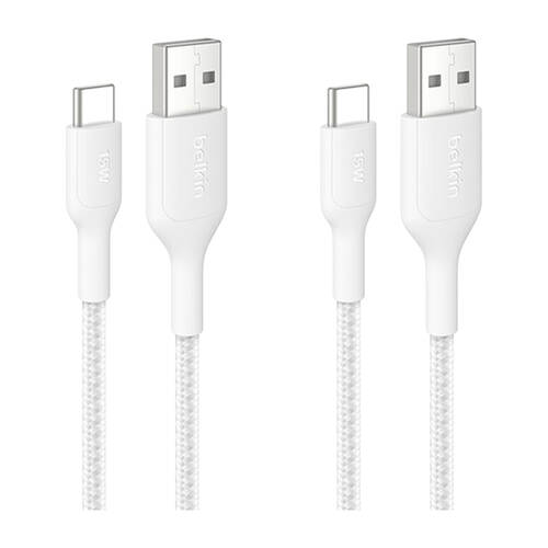 2PK Belkin BoostCharge Pro Braided USB-A to USB-C Charging Cable 1m White