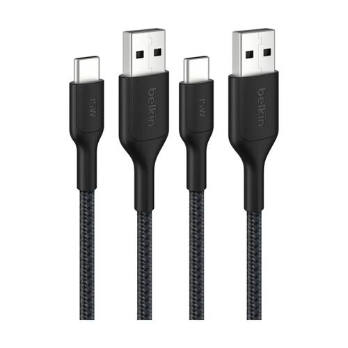 2PK Belkin BoostCharge Pro Braided USB-A to USB-C Charging Cable 2m Black