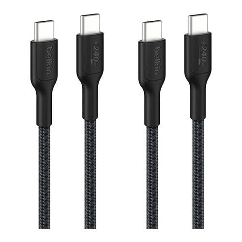 2PK Belkin BoostCharge Pro 240W Braided USB-C to C Charging Cable 1m Black