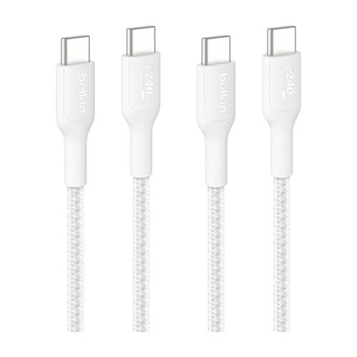 2PK Belkin BoostCharge Pro 240W Braided USB-C to C Charging Cable 1m White