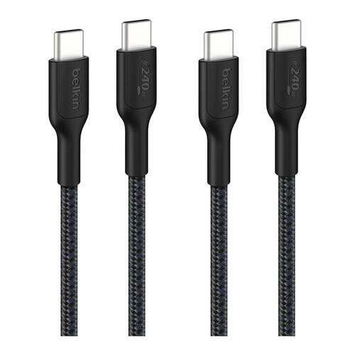 2PK Belkin BoostCharge Pro 240W Braided USB-C to C Charging Cable 2m Black