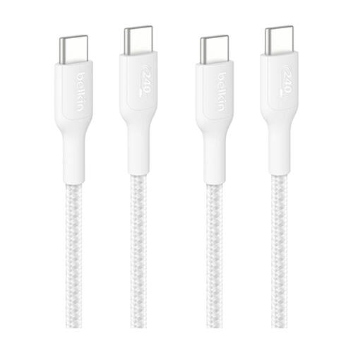 2PK Belkin BoostCharge Pro 240W Braided USB-C to C Charging Cable 2m White