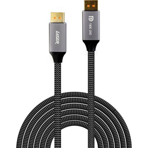Laser 16K DisplayPort Male-To-Male Braided Jacket Durable Cable 2m Grey