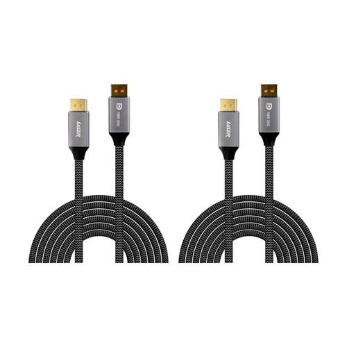 2PK Laser 16K DisplayPort Male-To-Male Braided Jacket Durable Cable 2m Grey