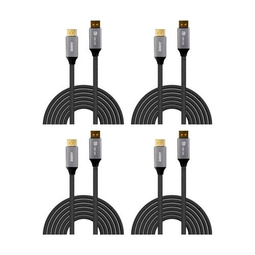4PK Laser 16K DisplayPort Male-To-Male Braided Jacket Durable Cable 2m Grey