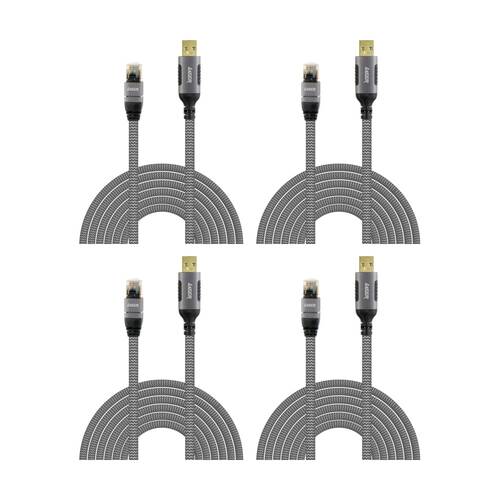 4PK Laser USB-A To RJ45 Male Cable Braided Durable Network Connector 2m Grey