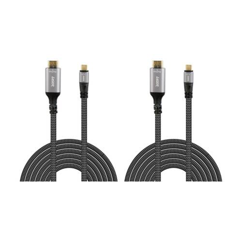 2PK Laser USB-C 3.1 To HDMI 4K Video Output Braided Durable Cable 2m Grey