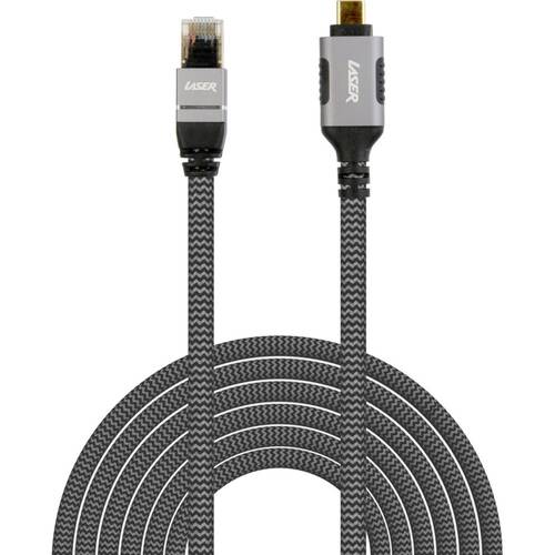 Laser USB-C To RJ45 Ethernet Male-To-Male Braided Durable Cable 2m Grey