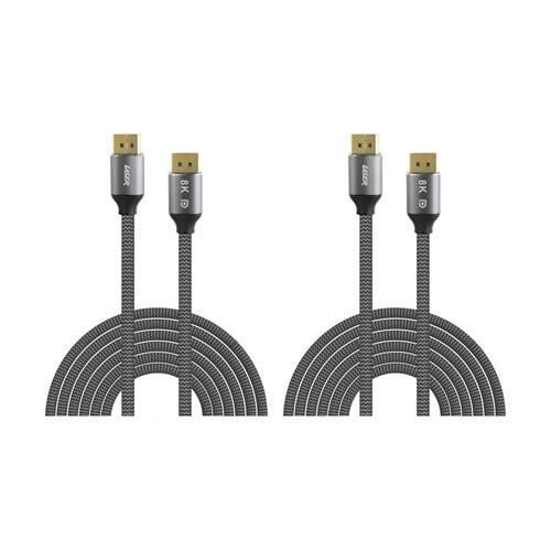 2PK Laser 8K DisplayPort-To-DisplayPort Braided Durable Jacket Cable 2m Grey