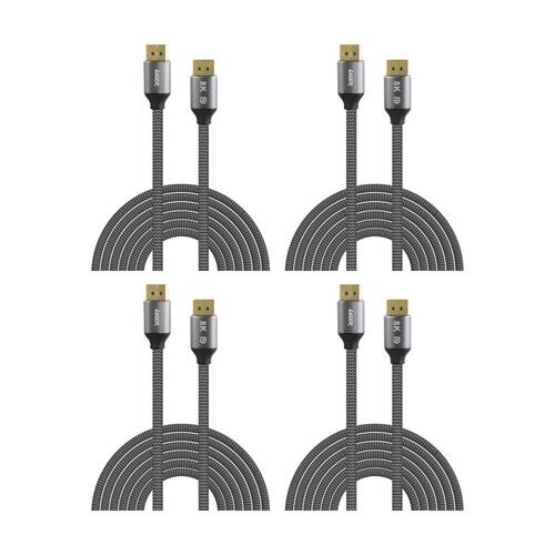 4PK Laser 8K DisplayPort-To-DisplayPort Braided Durable Jacket Cable 2m Grey