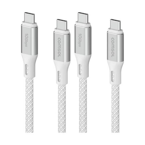2PK Comsol USB-C To USB C10Gbps Fast Charge 60W Charging Cable White 1.2m