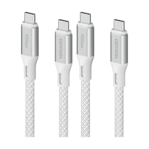 2PK Comsol USB-C To USB C 10Gbps Fast Charge 60W Data Transfer Cable White 2m