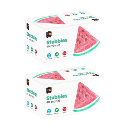 2x 40pc Educational Colours Stubbies Kids Classroom Crayons Box 3y+