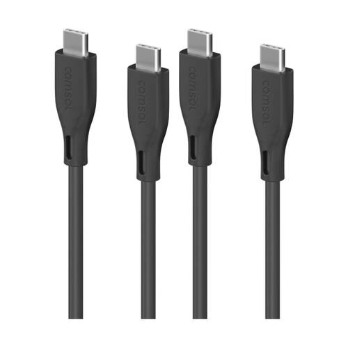 2PK Comsol USB-C To USB C Silicone Soft Data Transfer Charge Cable Black 1.2m