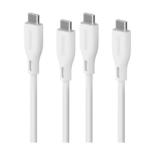 2PK Comsol USB-C To USB C Silicone Soft Data Transfer Charge Cable White 2m