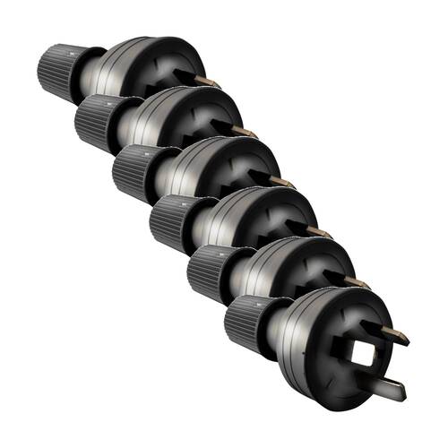 6PK Hpm 3 Pin PVC Plug Top Black Electrical Power 10Amp 8mm Cable Entry