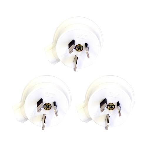 3PK Hpm 3 Pin Flat Plug Top White Side Entry Low Profile Electrical 240V