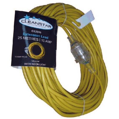 Cleanstar 25m Extension Lead 10 Amp W/ Illuminated Socket & Plug Yellow