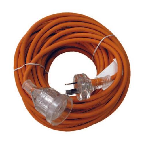 Cleanstar 20m Rubber Extension Lead W/ Illuminated Socket & 10 Amp Plug Orange