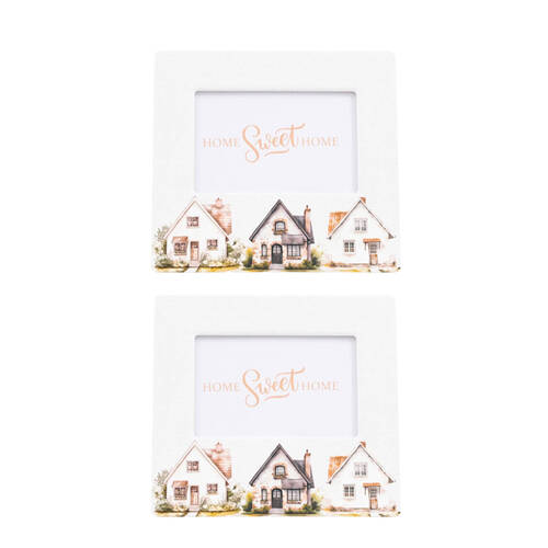 2PK Cottage Grove 4x6 Ceramic Frame Embossed Detail White Tan 20.5x18.5cm