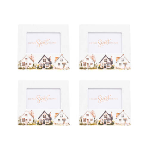 4PK Cottage Grove 4x6 Ceramic Frame Embossed Detail White Tan 20.5x18.5cm