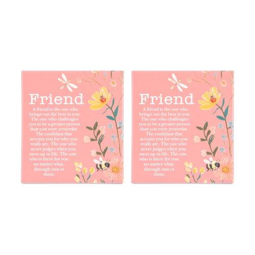 2PK Cottage Grove Friends Verse Ceramic Embossed Decor Pink 12x14x1cm